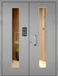 Серая тамбурная дверь со стеклом ПД-19